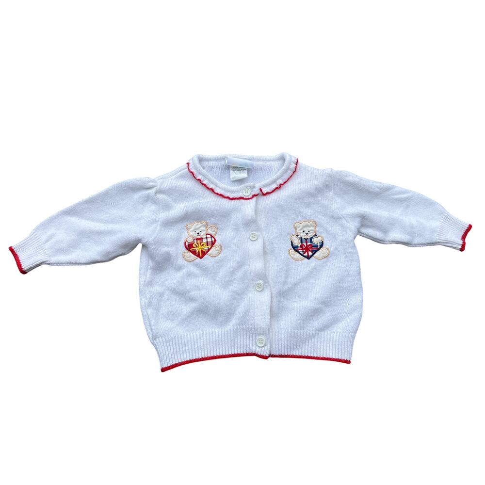 Vintage SEARS teddy bear hearts kids & more 6-9 month sweater cardigan frilly